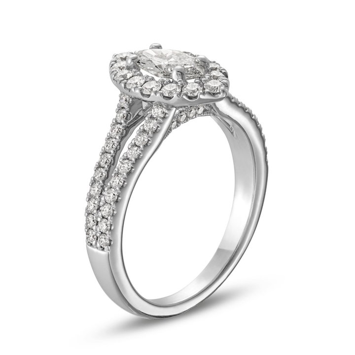 Marquise Diamond Halo Split Engagement Ring In White Gold 14K