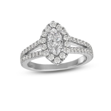 Marquise Diamond Halo Split Engagement Ring In White Gold 14K