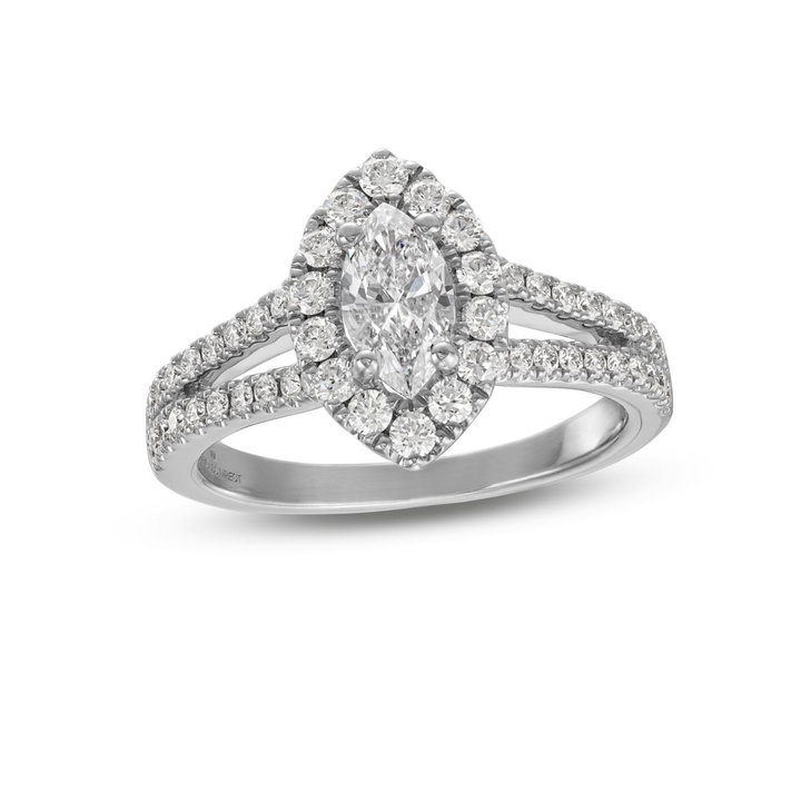 Marquise Diamond Halo Split Engagement Ring In White Gold 14K