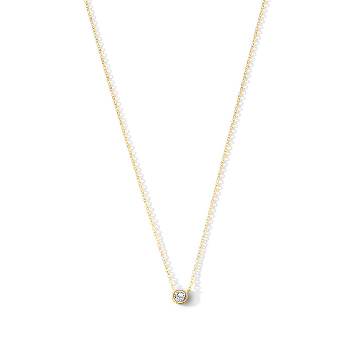 Solitaire Bezel Diamond Pendant Necklace In Yellow Gold 14K