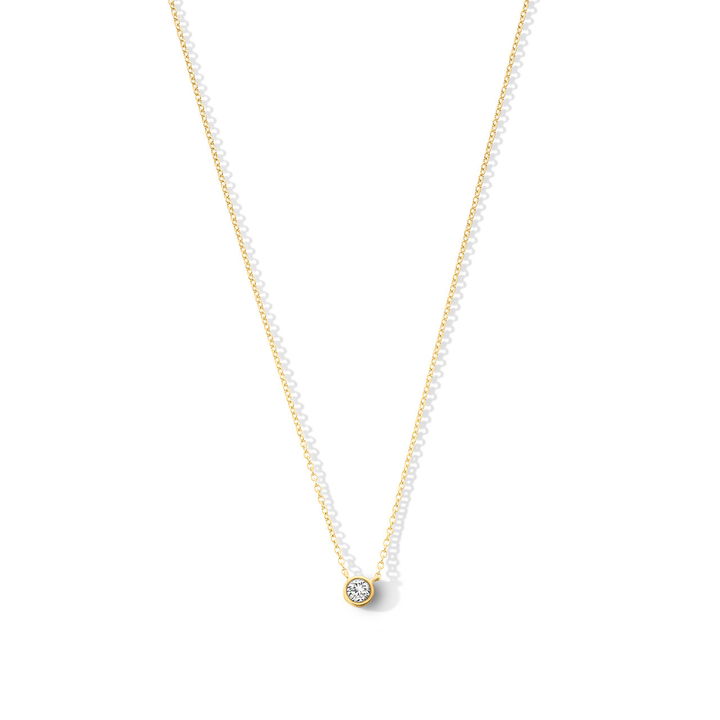 Solitaire Bezel Diamond Pendant Necklace In Yellow Gold 14K