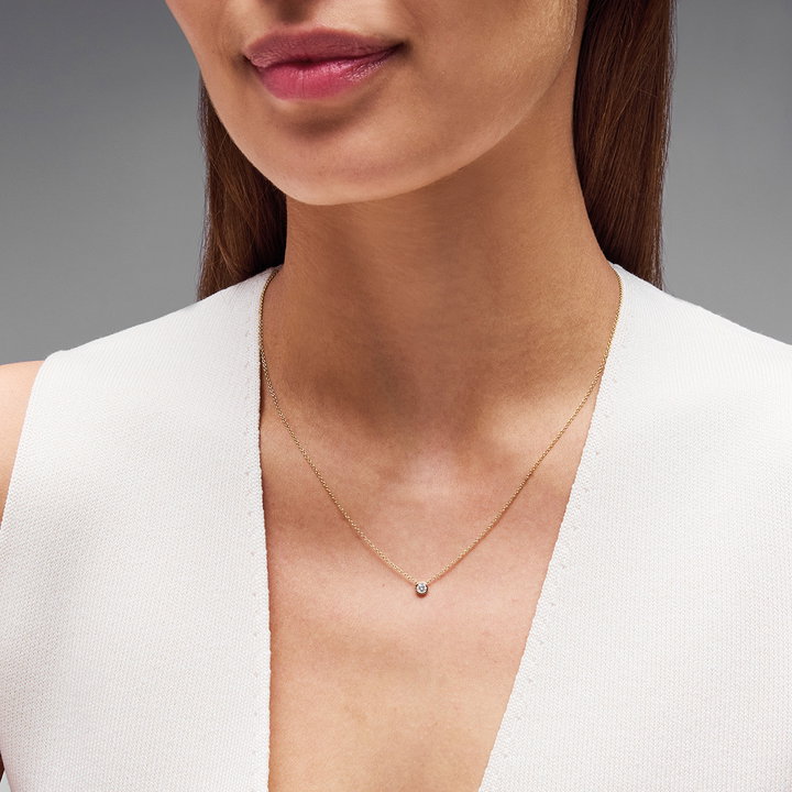 Solitaire Bezel Diamond Pendant Necklace In Yellow Gold 14K