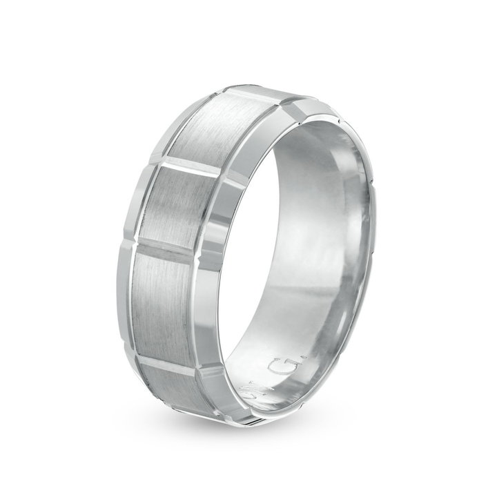 Simon G. Bevel Carved 8mm Wedding Band In Platinum