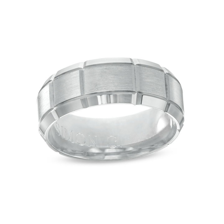 Simon G. Bevel Carved 8mm Wedding Band In Platinum