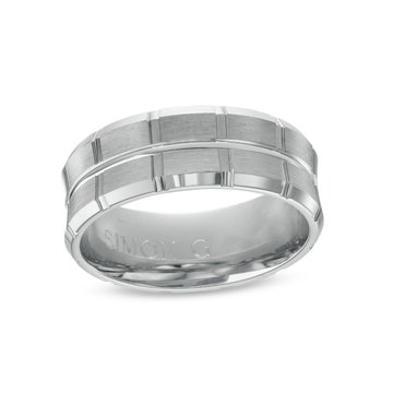 Simon G. Concave Carved 8mm Wedding Band In Platinum