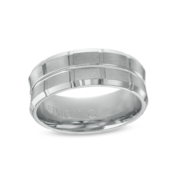 Simon G. Concave Carved 8mm Wedding Band In Platinum