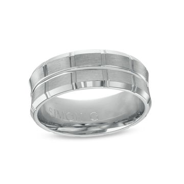 Simon G. Concave Carved 8mm Wedding Band In Platinum