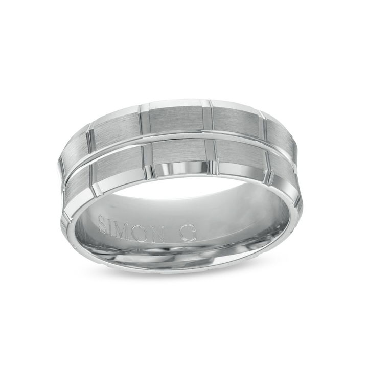 White Gold 18K Simon G. Concave Carved 8mm Wedding Band