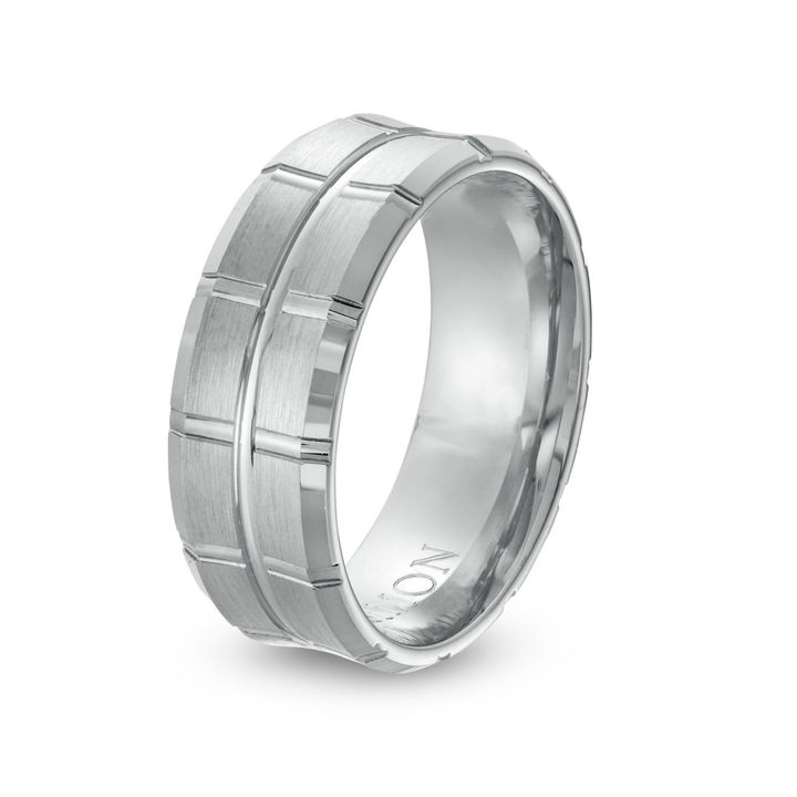 White Gold 18K Simon G. Concave Carved 8mm Wedding Band