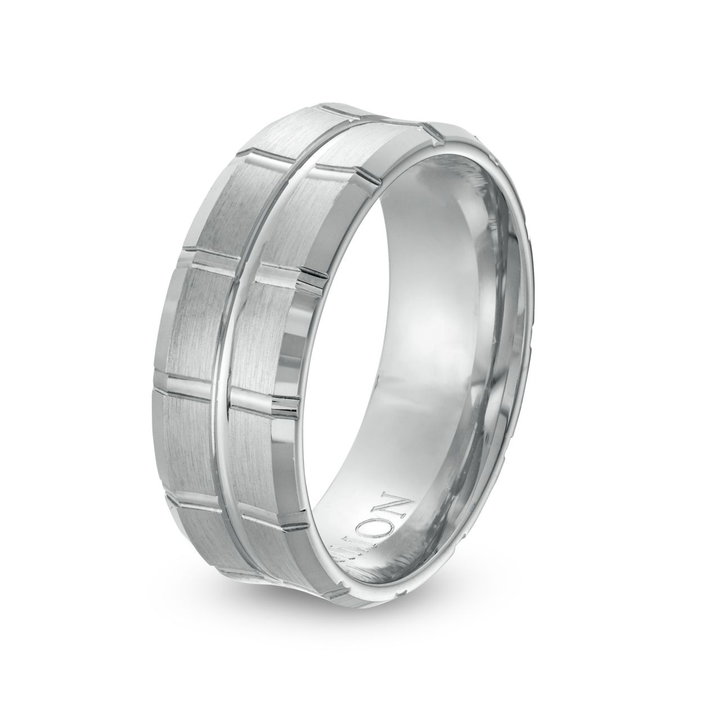 Simon G. Concave Carved 8mm Wedding Band In Platinum