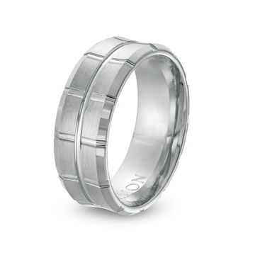 Simon G. Concave Carved 8mm Wedding Band In Platinum