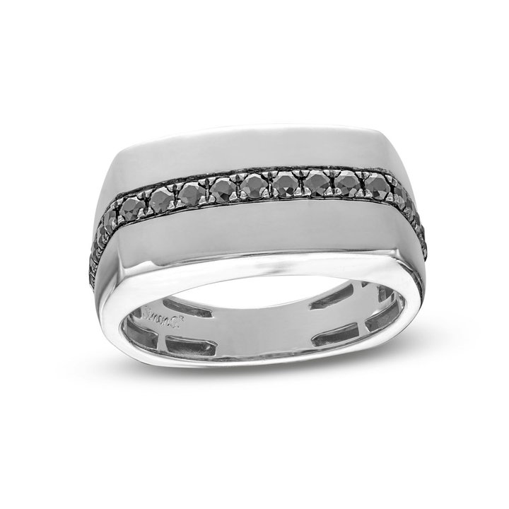 Simon G. Black Diamond Square Wedding Band In Platinum