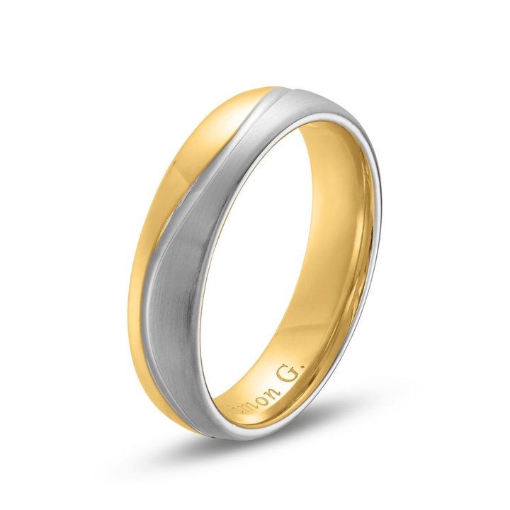 Simon G. Abstract Line Wedding Band In White And Yellow Gold 18K