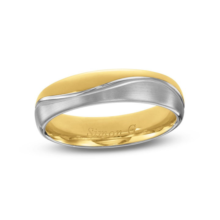 Simon G. Abstract Line Wedding Band In White And Yellow Gold 18K