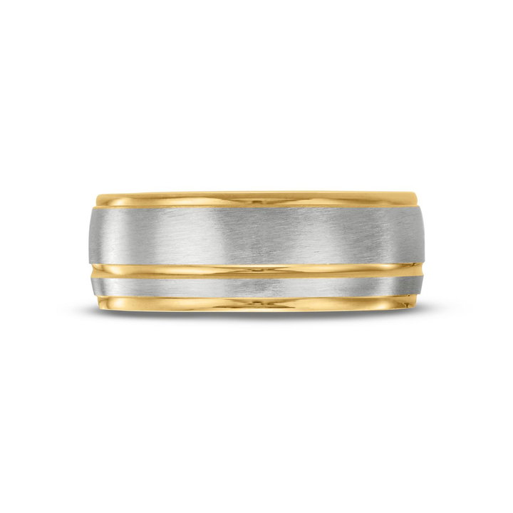 Simon G. Matte Line Accent 8mm Wedding Band In White And Yellow Gold 18K