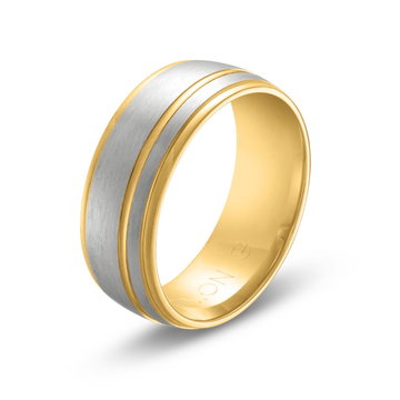 Simon G. Matte Line Accent 8mm Wedding Band In White And Yellow Gold 18K