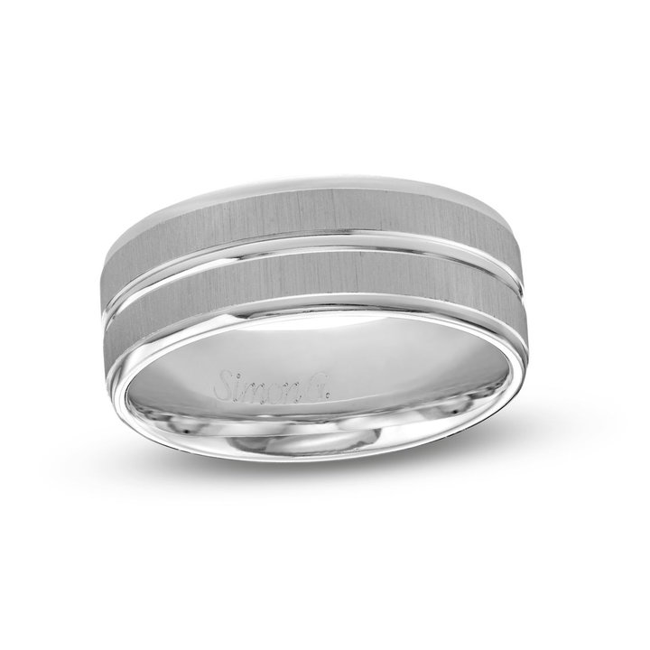Simon G. Shimmer Matte 8mm Wedding Band In Platinum