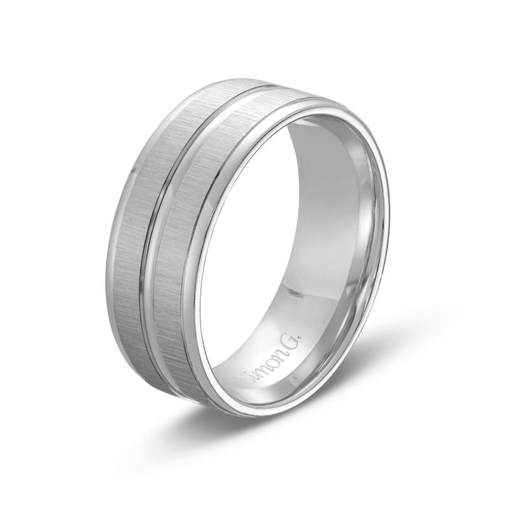 Simon G. Shimmer Matte 8mm Wedding Band In Platinum