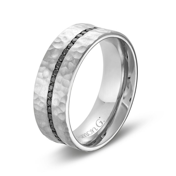Simon G. Black Diamond Hammer Wedding Band In Platinum