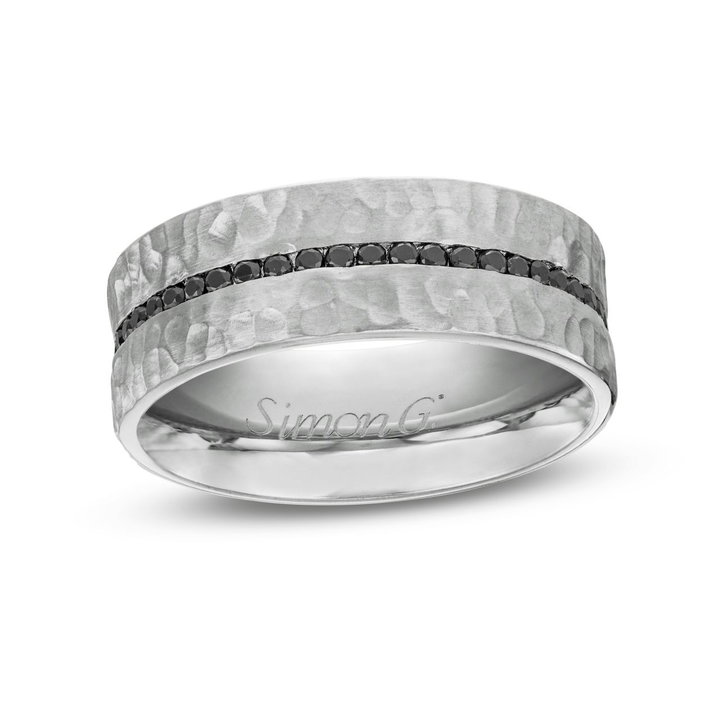Simon G. Black Diamond Hammer Wedding Band In Platinum