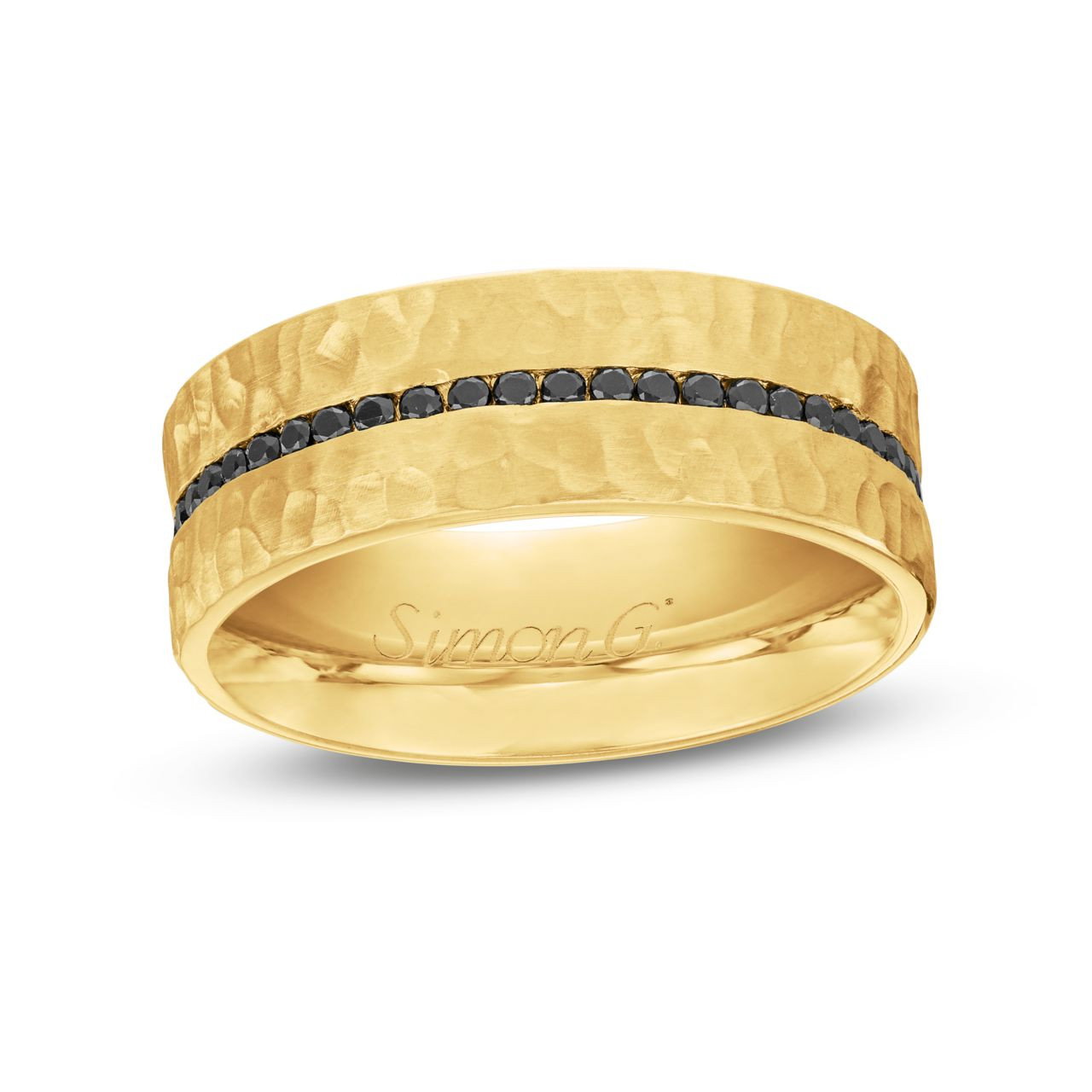 Simon G. Black Diamond Hammer Wedding Band In Yellow Gold 18K 1