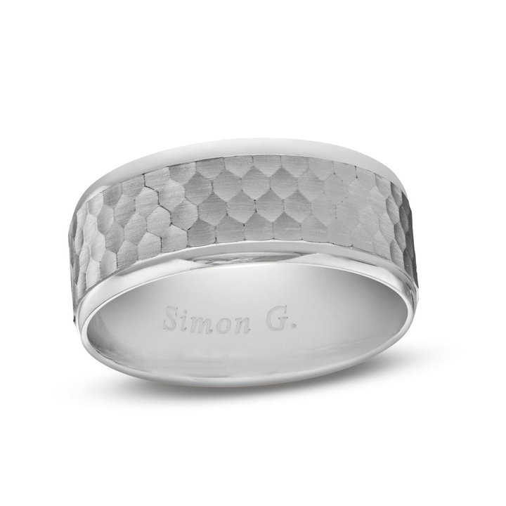 Simon G. Hammer Polish Edge 8mm Wedding Band In Platinum