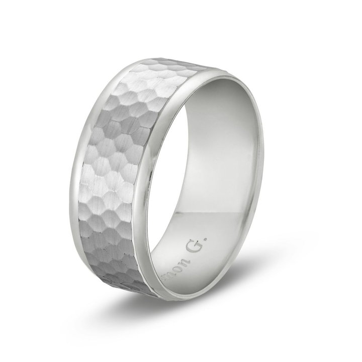 Simon G. Hammer Polish Edge 8mm Wedding Band In Platinum
