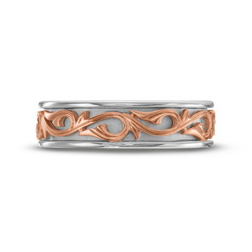Simon G. Filigree Carved Wedding Band In Rose Gold/white Gold 18K