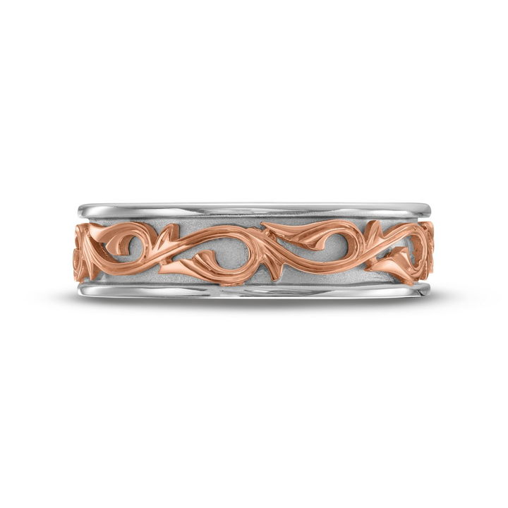Rose Gold/white Gold 18K Simon G. Filigree Carved Wedding Band