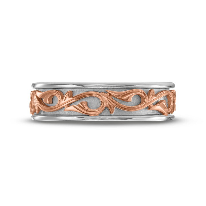 Simon G. Filigree Carved Wedding Band In Rose Gold/white Gold 18K