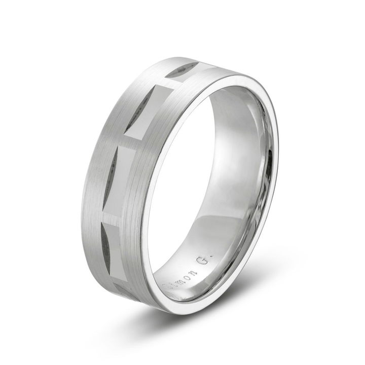 Simon G. Geometric Carved 7mm Wedding Band In Platinum