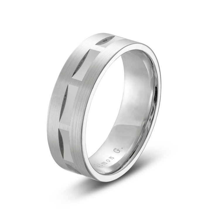 Simon G. Geometric Carved 7mm Wedding Band In Platinum