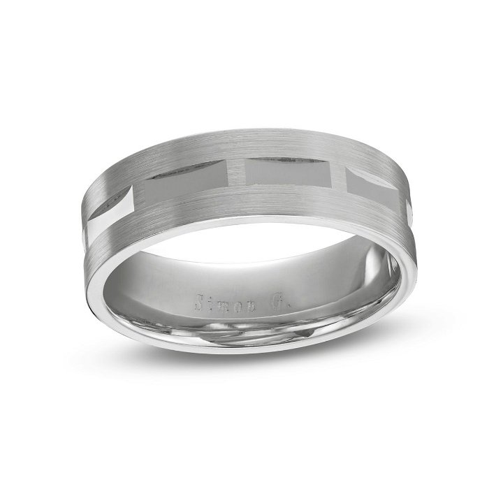 White Gold 18K Simon G. Geometric Carved 7mm Wedding Band