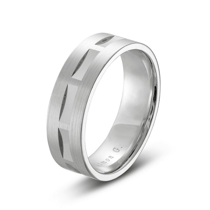 White Gold 18K Simon G. Geometric Carved 7mm Wedding Band