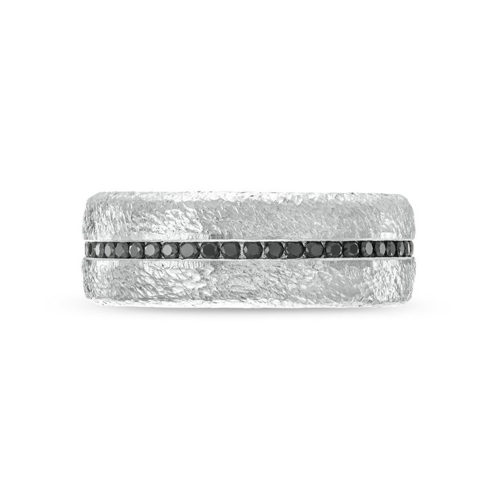 Simon G. Black Diamond Textured 8mm Wedding Band In White Gold 18K