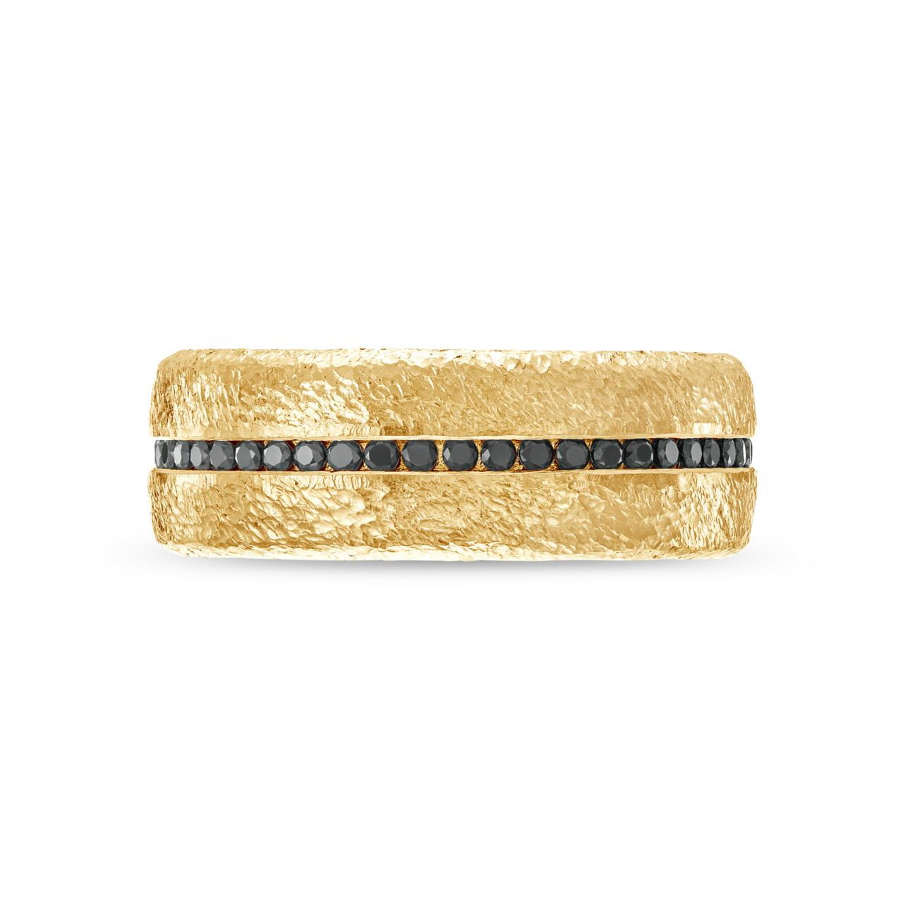 Simon G. Black Diamond Textured 8mm Wedding Band In Yellow Gold 18K 0