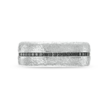 Simon G. Black Diamond Textured 8mm Wedding Band In White Gold 18K