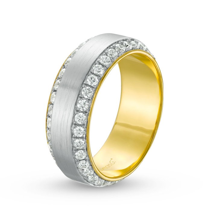 Simon G. Diamond Edge 8mm Wedding Band In White And Yellow Gold 18K