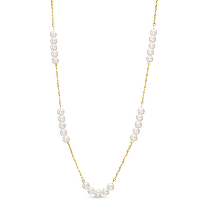 Yellow Gold 18K Pearl Station Adjustable Necklace