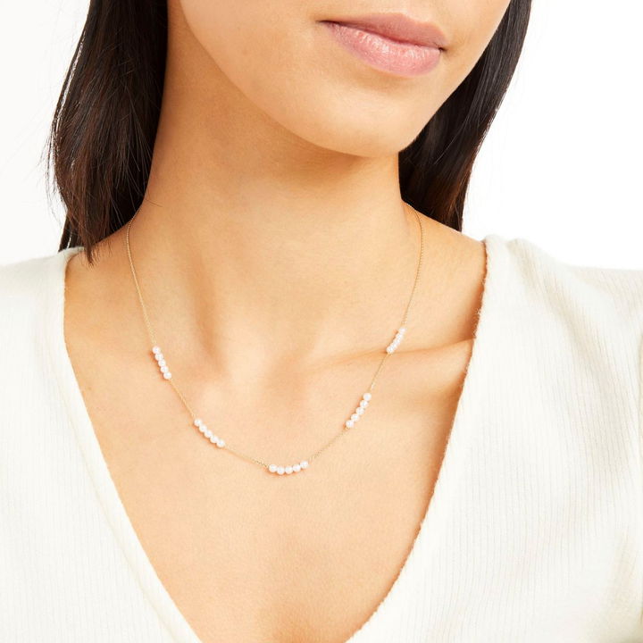 Yellow Gold 18K Pearl Station Adjustable Necklace