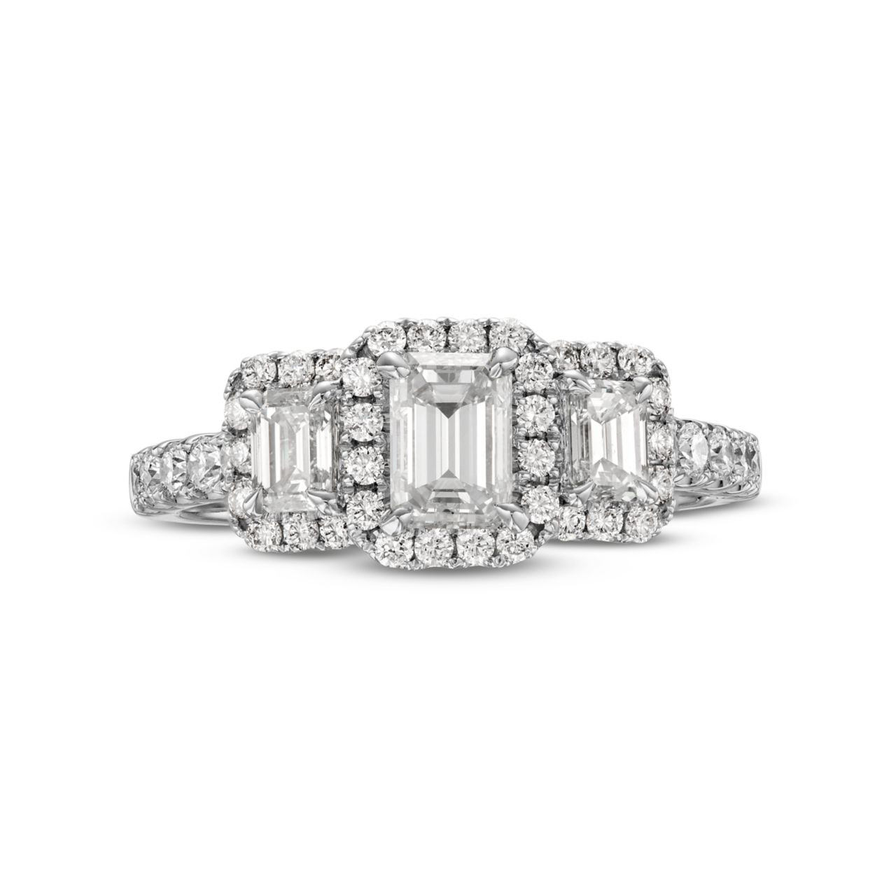 Emerald Diamond Three Stone Halo Engagement Ring 0
