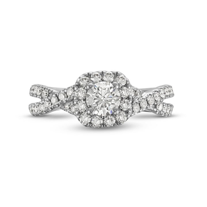 White Gold 14K Round Diamond Halo Petite Twist Engagement Ring