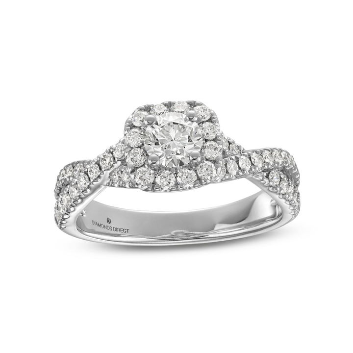 White Gold 14K Round Diamond Halo Petite Twist Engagement Ring