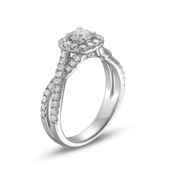 White Gold 14K Round Diamond Halo Petite Twist Engagement Ring