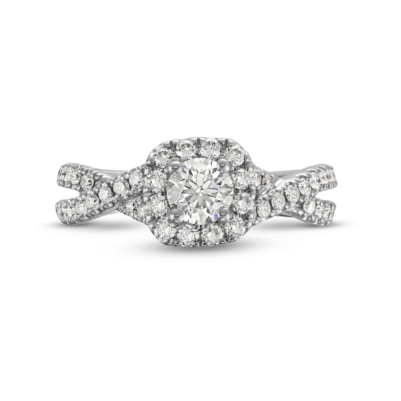 Round Diamond Halo Petite Twist Engagement Ring