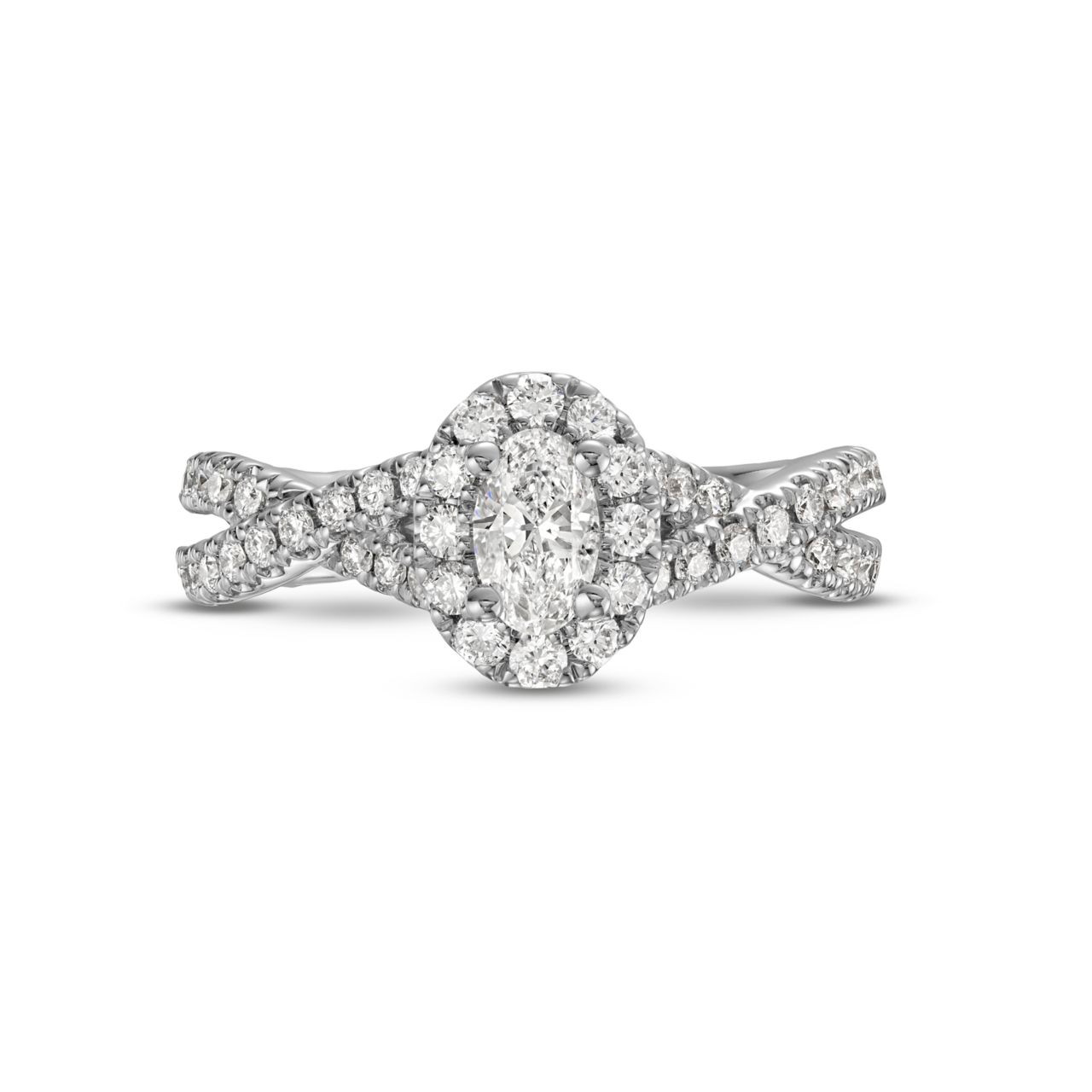 Oval Diamond Halo Petite Twist Engagement Ring 0