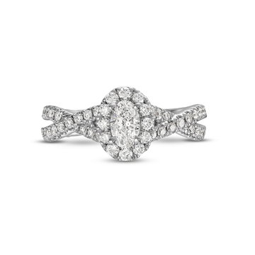 Oval Diamond Halo Petite Twist Engagement Ring In White Gold 14K