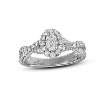 Oval Diamond Halo Petite Twist Engagement Ring In White Gold 14K