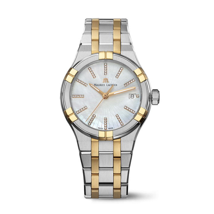 Maurice Lacroix Stainless Steel & Rose Tone Aikon Quartz Mother of Pearl Diamond Dial 35mm