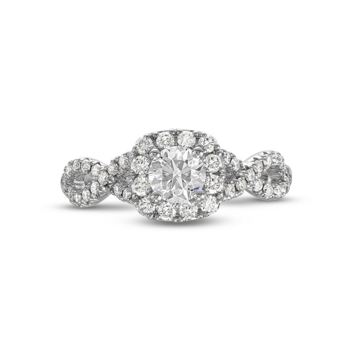 White Gold 14K Round Diamond Halo Open Twist Engagement Ring